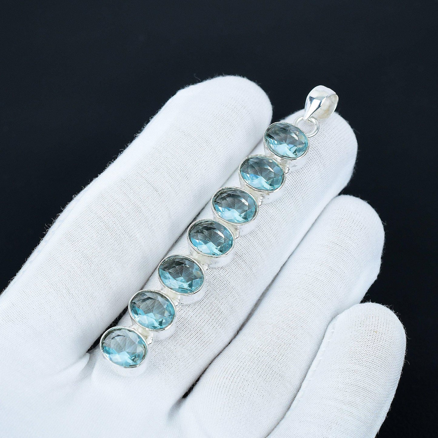 Blue Aquamarine Silver Pendant