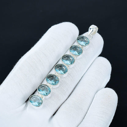 Blue Aquamarine Silver Pendant