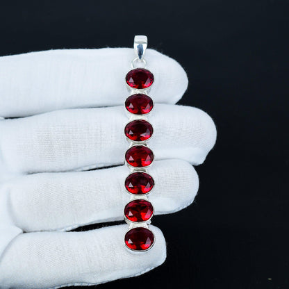 7-Stone Red Garnet Silver Pendant