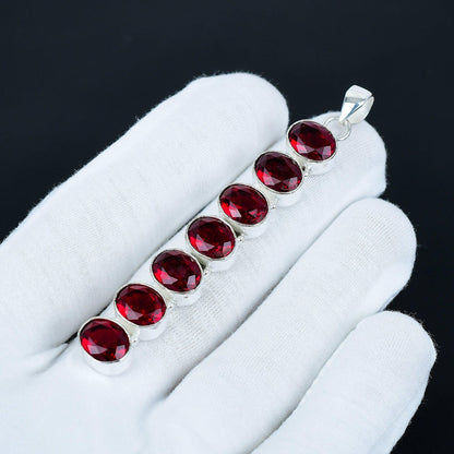 7-Stone Red Garnet Silver Pendant