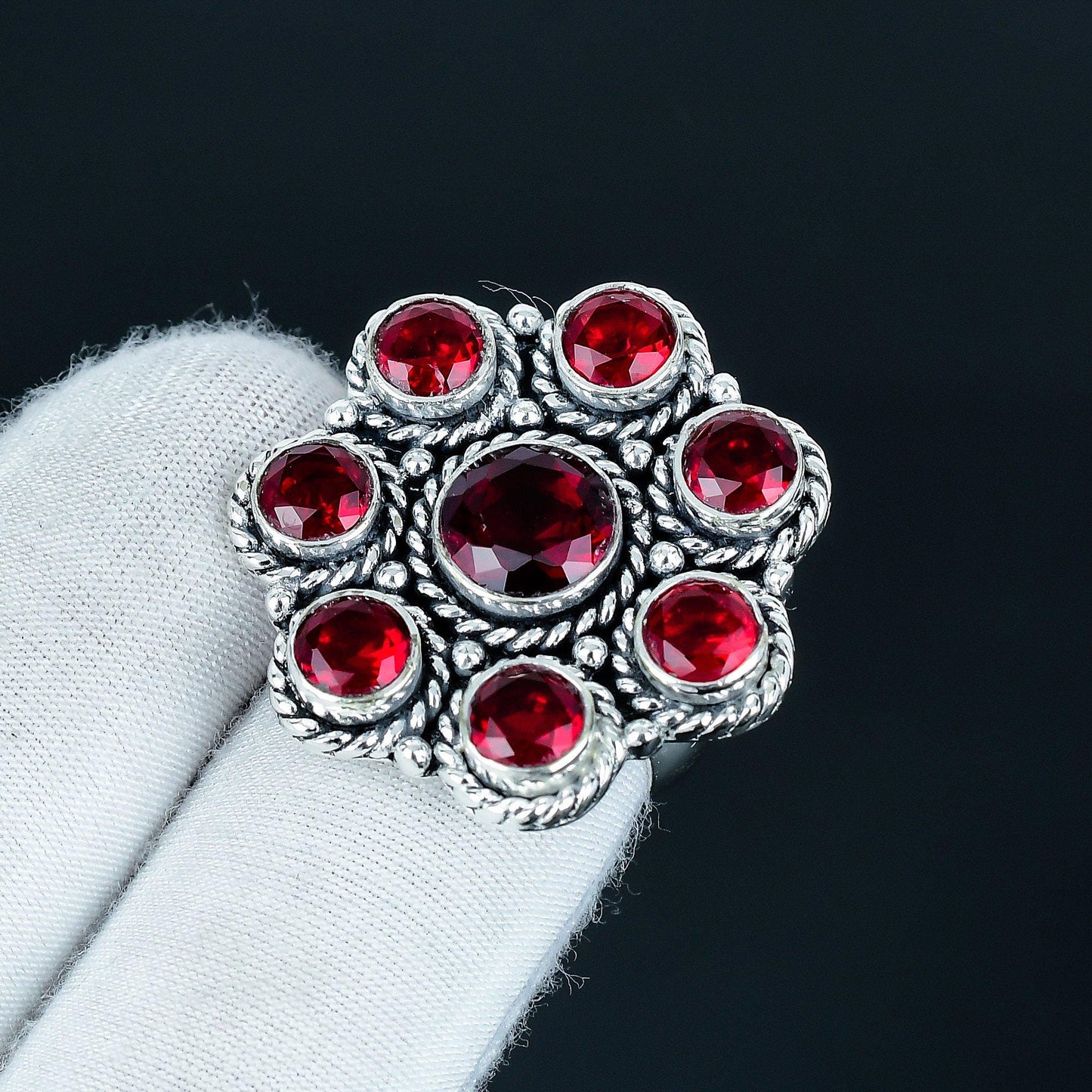 Red Garnet Sterling Silver Ring