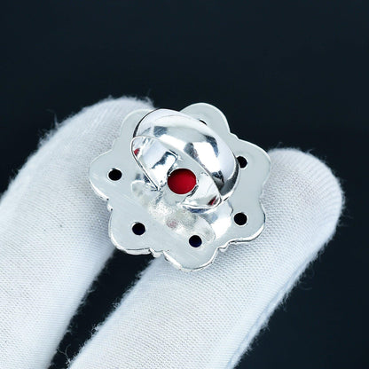 Red Coral & Lapis Lazuli Sterling Silver Ring
