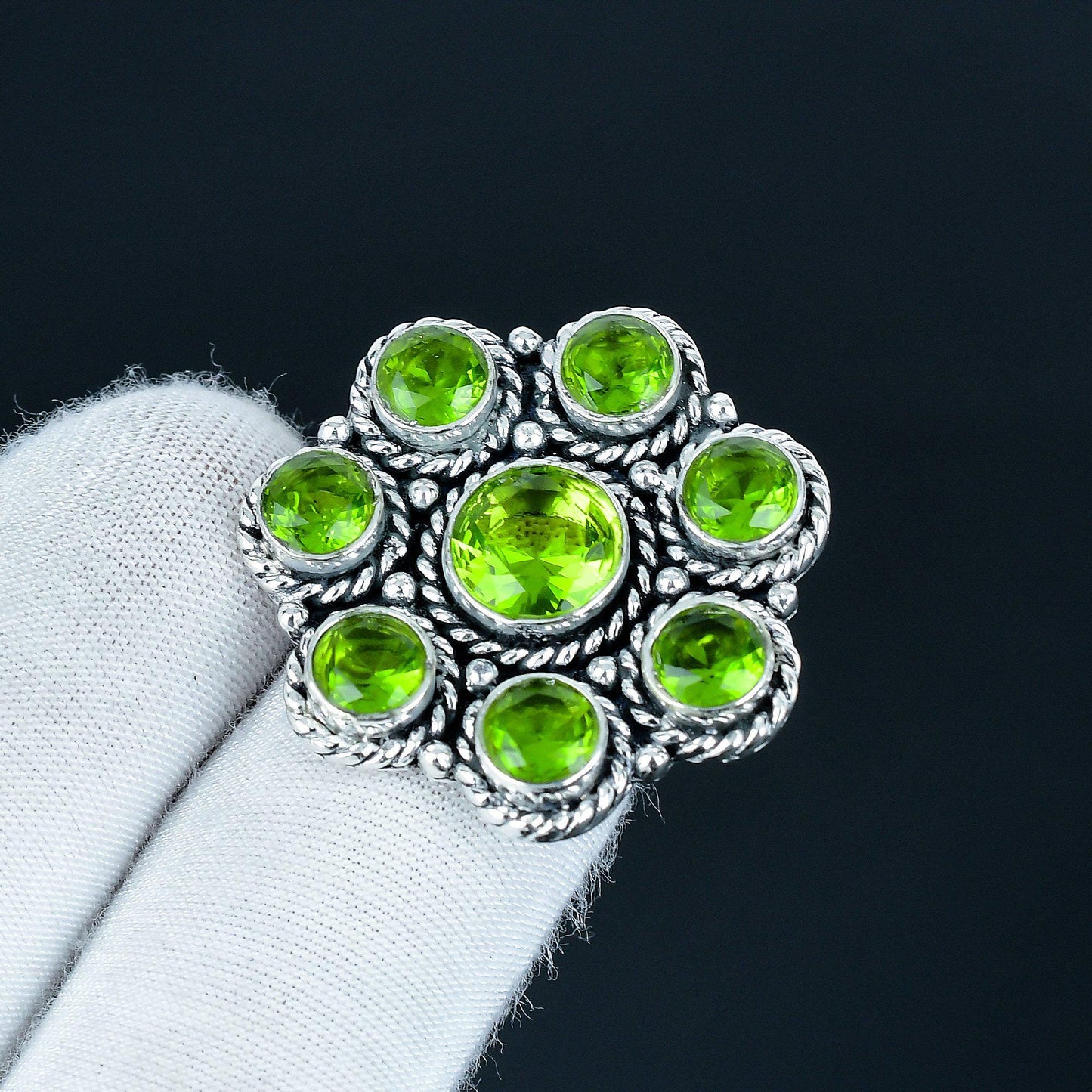 Green Peridot Sterling Silver Ring