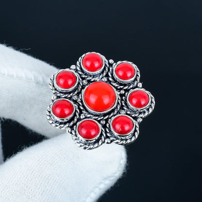 Red Coral Sterling Silver Ring