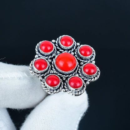 Red Coral Sterling Silver Ring