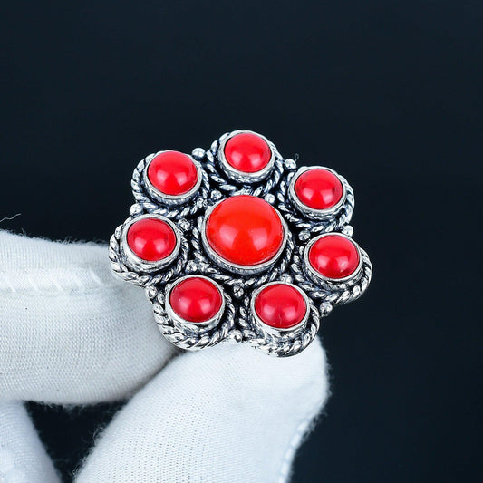 Red Coral Sterling Silver Ring