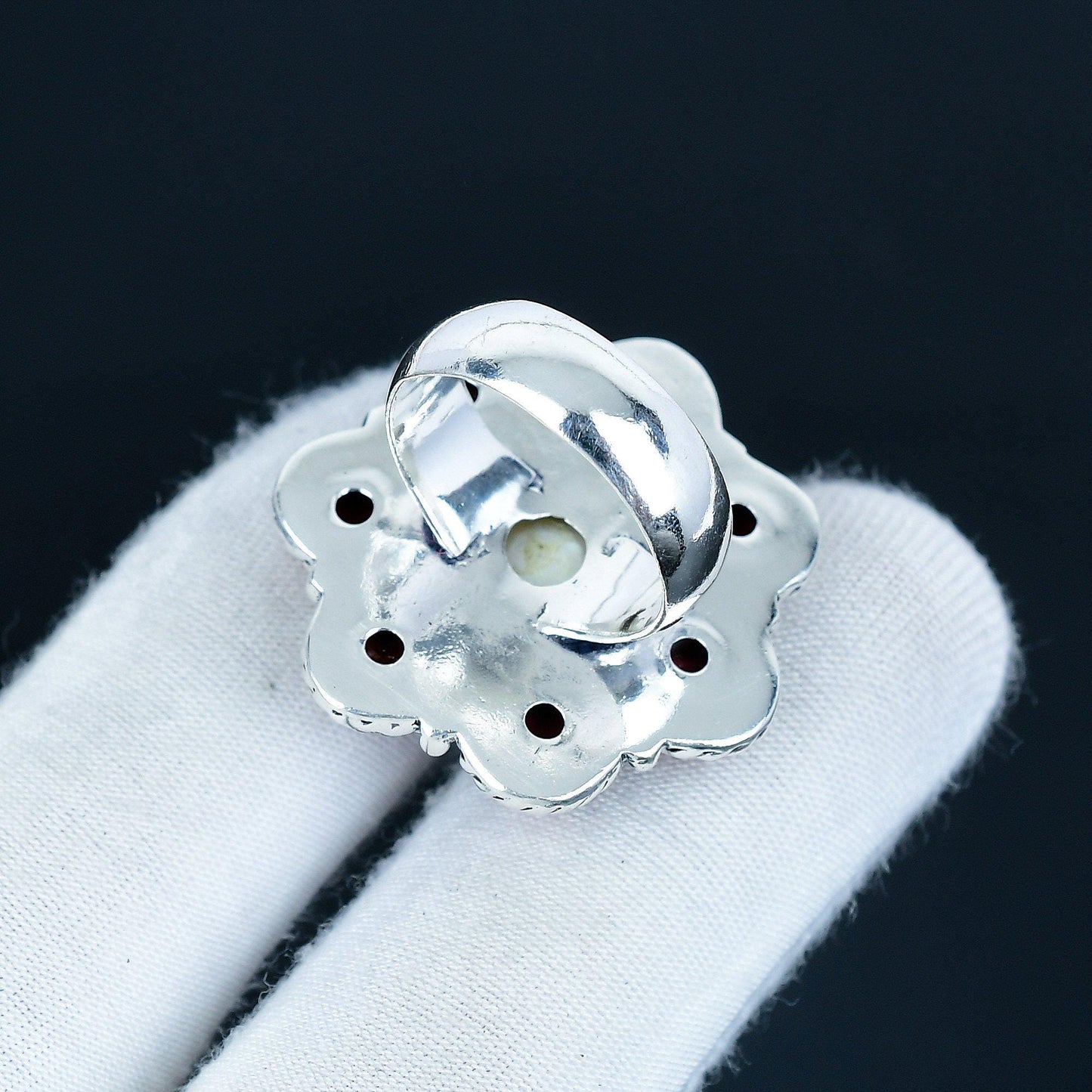 Red Coral & Pearl Sterling Silver Ring