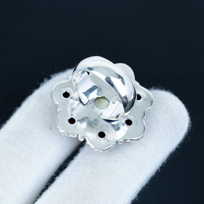 Red Coral & Pearl Sterling Silver Ring