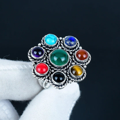 925 Silver Mix Gemstone Natural Ring