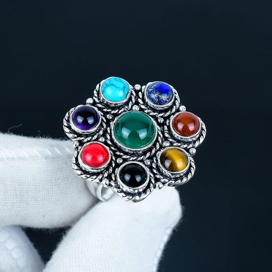 925 Silver Mix Gemstone Natural Ring