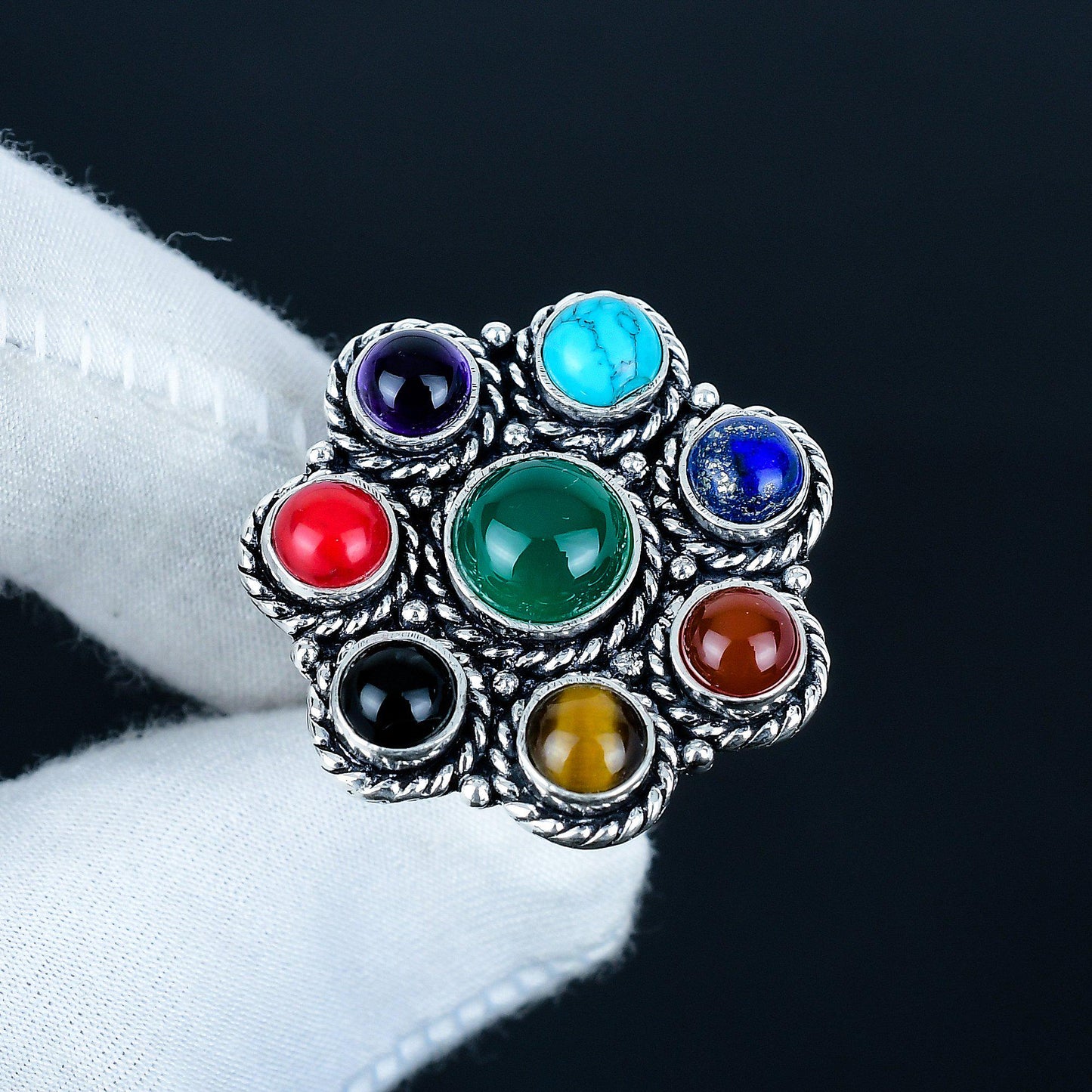 925 Silver Mix Gemstone Natural Ring