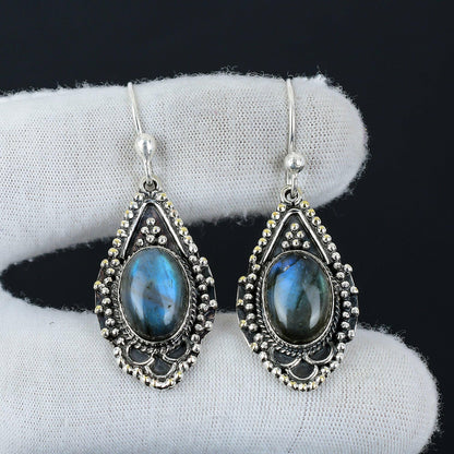 Blue Fire Labradorite Gemstone Earrings