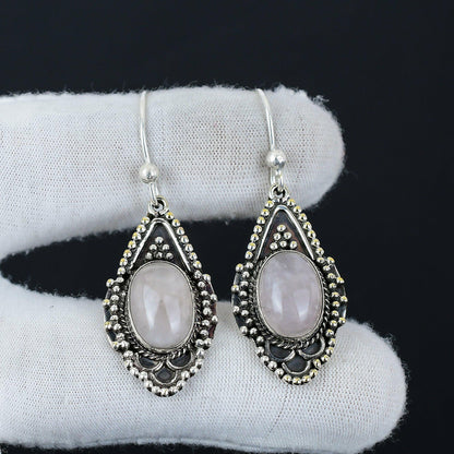 Pink Rose Quartz Gemstone Earrings