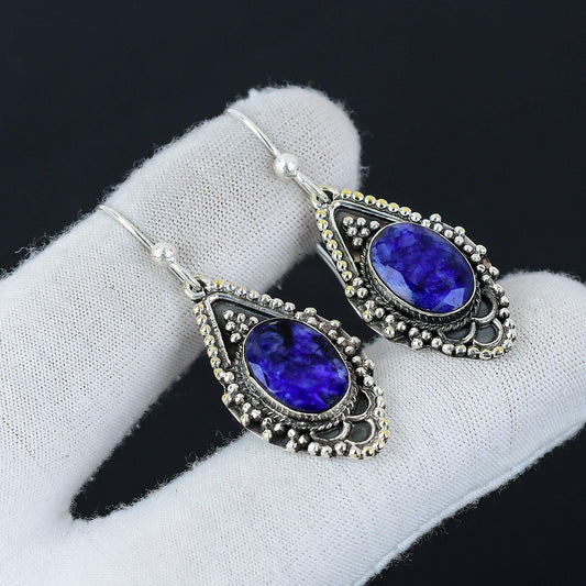 Blue Sapphire Gemstone Sterling Silver Earrings