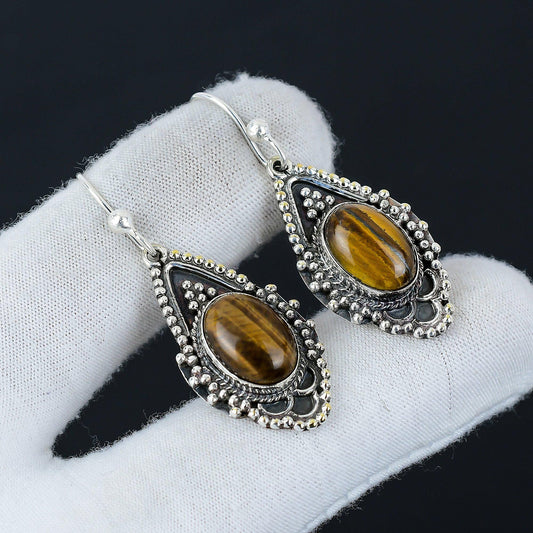 Golden Brown Tiger Eye Gemstone Earrings