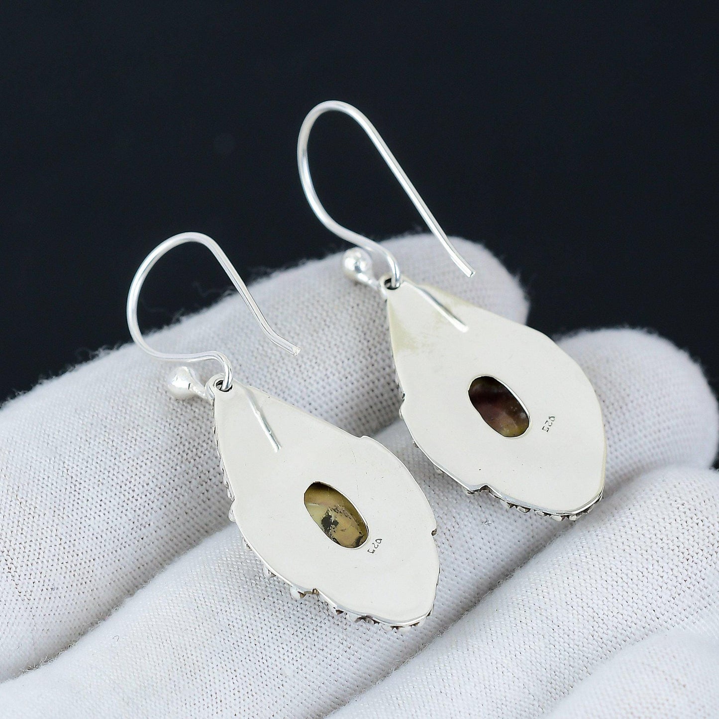 White Mother of Pearl Gemstone Drop Earrings