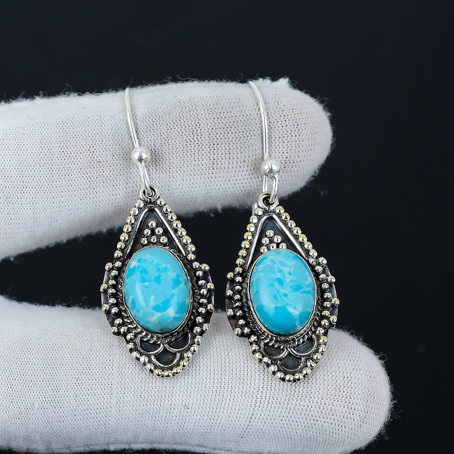 Blue Larimar Gemstone Dangle Earrings