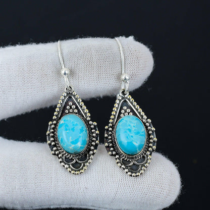 Blue Larimar Gemstone Dangle Earrings