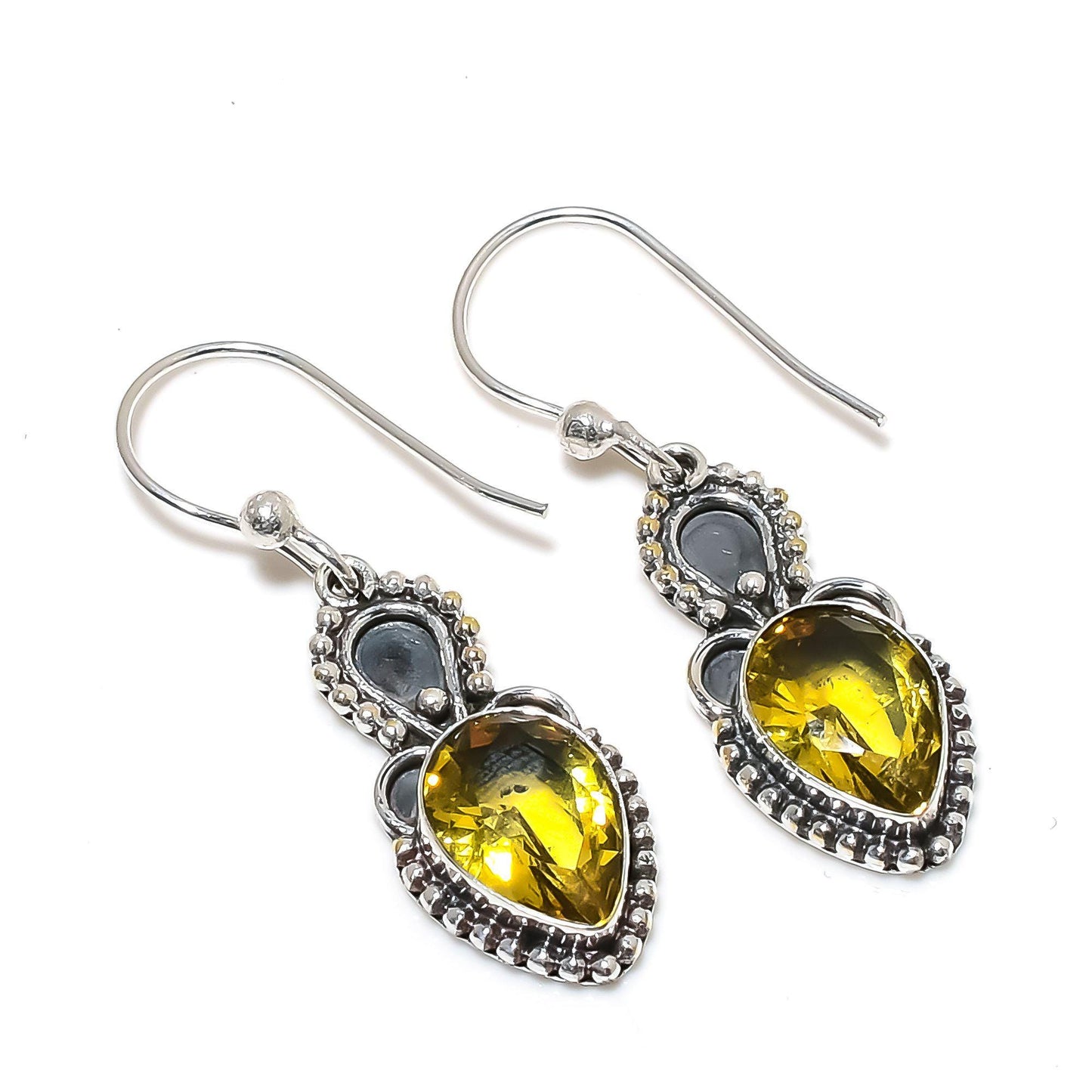 Yellow Citrine Gemstone Silver Earrings