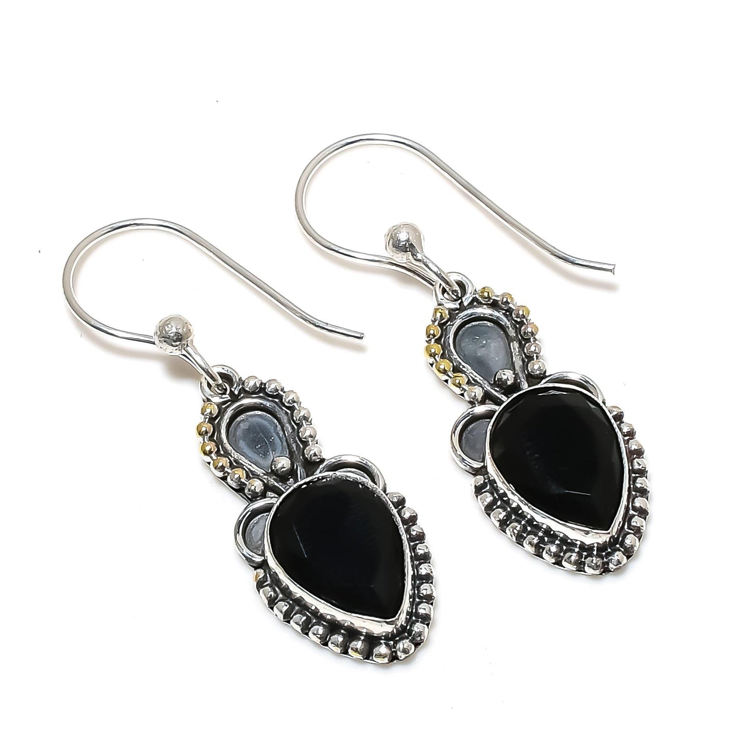Black Spinel Gemstone Sterling Silver Earrings