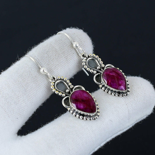 Red Ruby Gemstone Sterling Silver Earrings