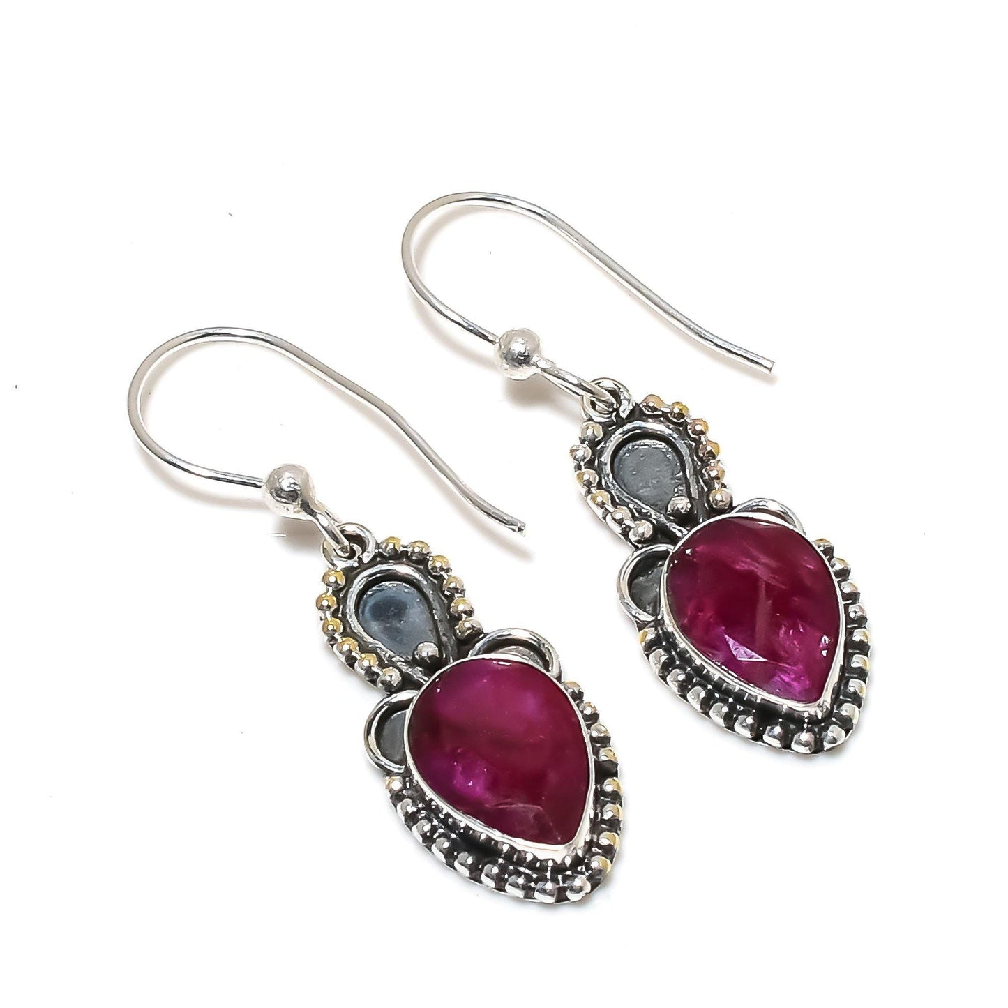 Red Ruby Gemstone Sterling Silver Earrings