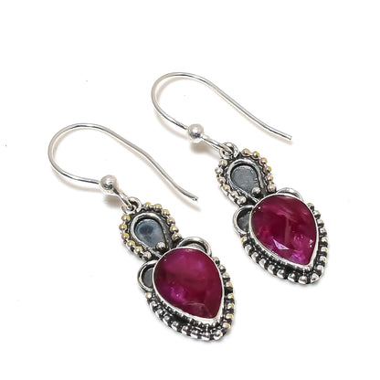 Red Ruby Gemstone Sterling Silver Earrings