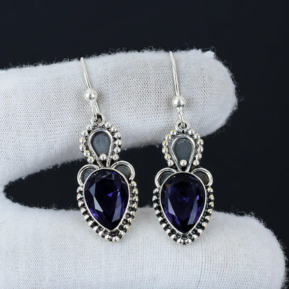 Purple Amethyst Gemstone Silver Earrings