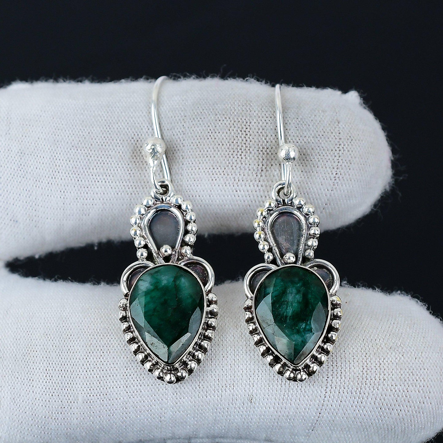 Green Emerald Gemstone Earrings