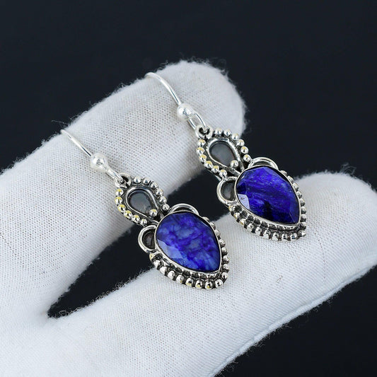 Blue Sapphire Gemstone Drop Earrings