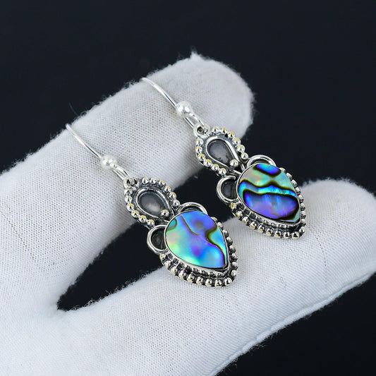 Multicolour Abalone Gemstone Sterling Silver Earrings