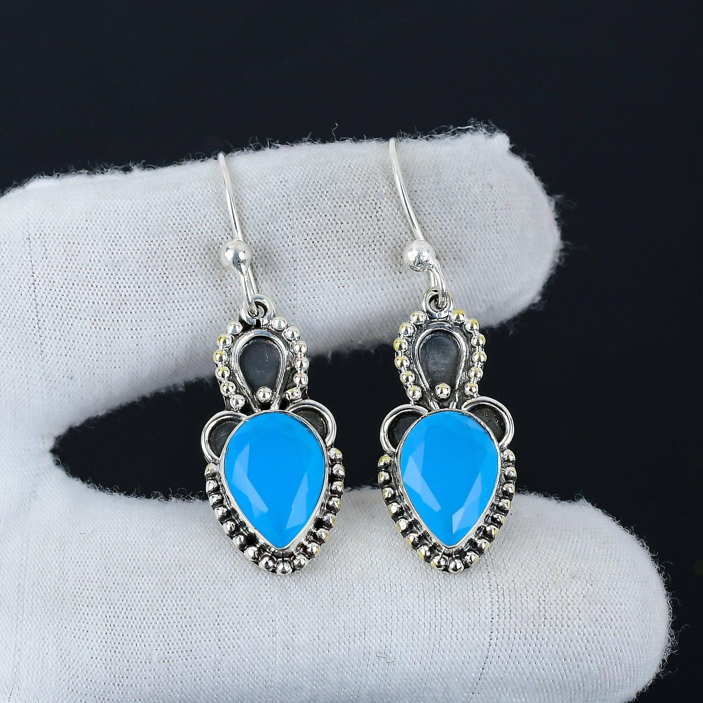 Blue Chalcedony Gemstone Earrings