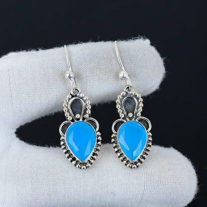 Blue Chalcedony Gemstone Earrings