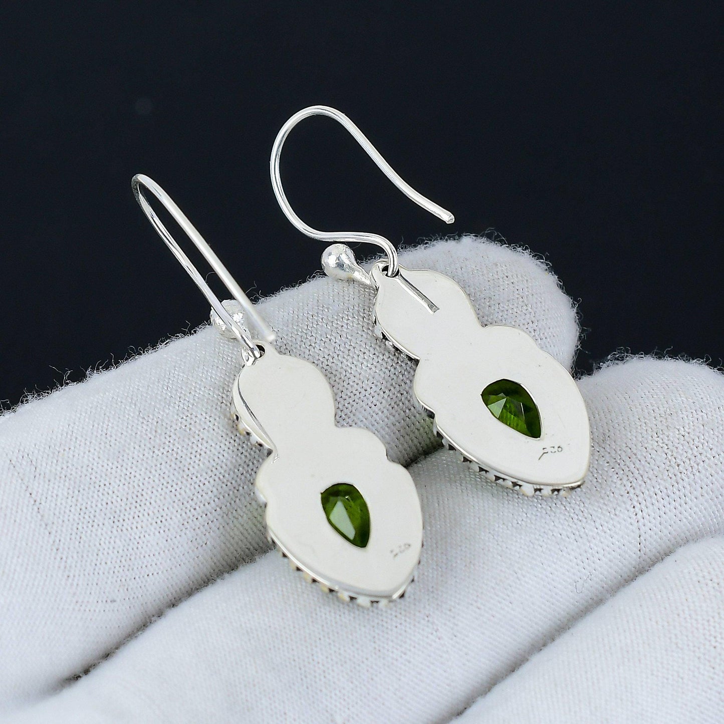 Green Peridot Gemstone Sterling Silver Earrings