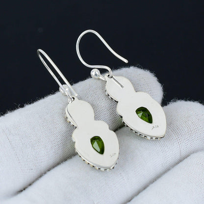 Green Peridot Gemstone Sterling Silver Earrings