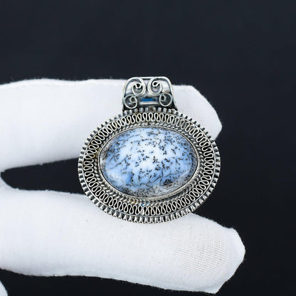White Dendrite Opal Gemstone Pendant