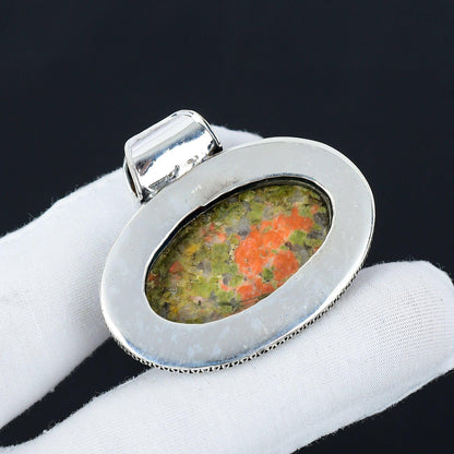 Green-Pink Unakite Gemstone Pendant