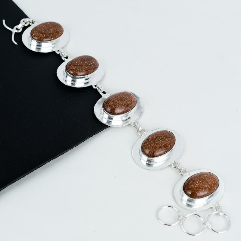Orange Sunstone Sterling Silver Bracelet