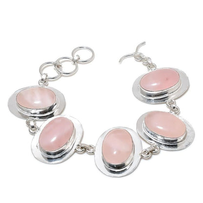 Pink Rose Quartz Sterling Silver Bracelet