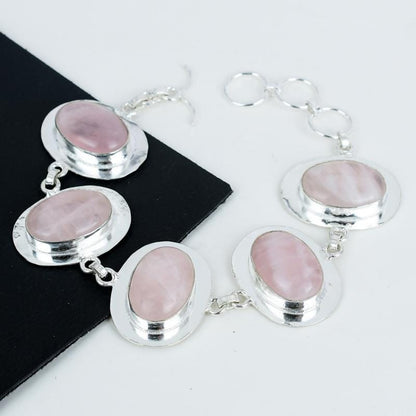 Pink Rose Quartz Sterling Silver Bracelet