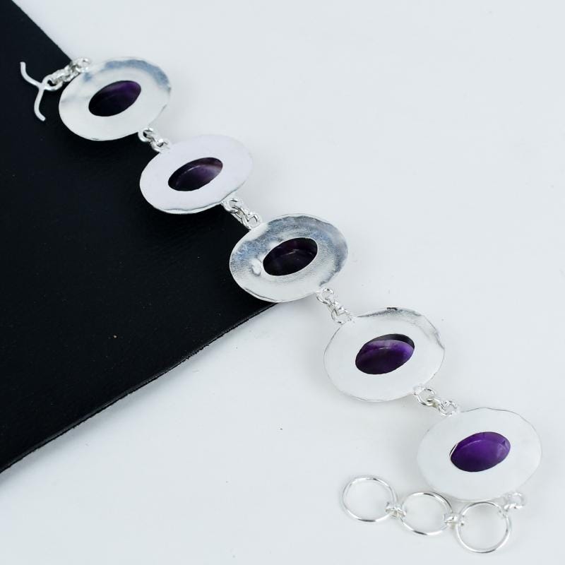 Purple Amethyst Silver Bracelet