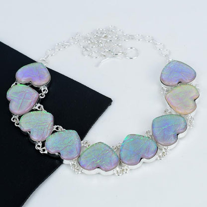 Purple Triplet Fire Opal Heart Necklace