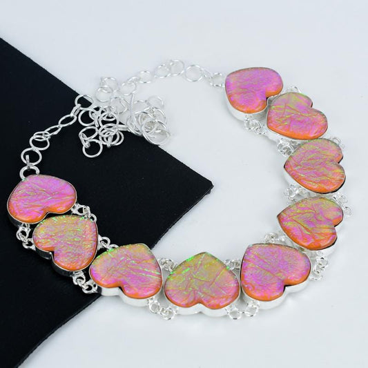 Pink Triplet Fire Opal Gemstone Necklace