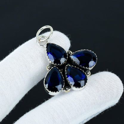 Blue Sapphire Sterling Silver Teardrop Pendant