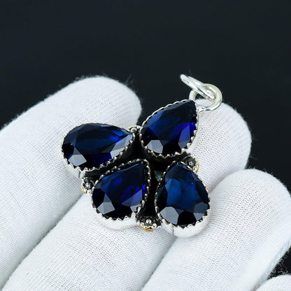 Blue Sapphire Sterling Silver Teardrop Pendant