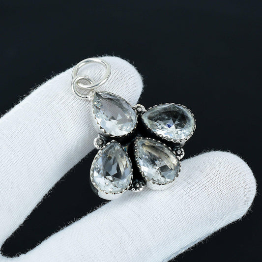 White Topaz Teardrop Sterling Silver Pendant