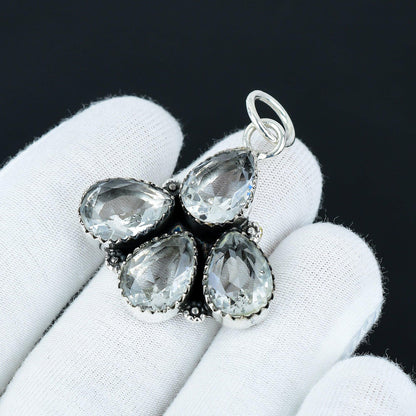 White Topaz Teardrop Sterling Silver Pendant