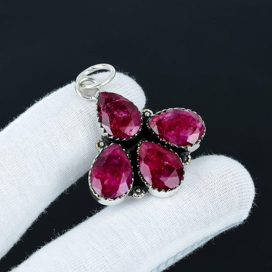 Kashmir Ruby Sterling Silver Pendant