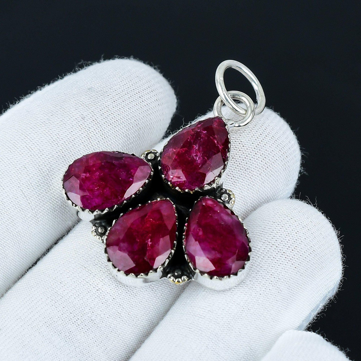 Kashmir Ruby Sterling Silver Pendant