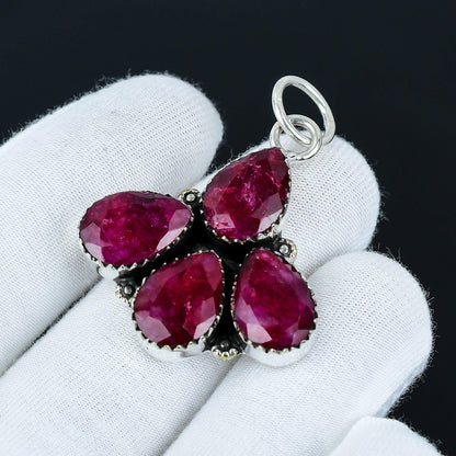 Kashmir Ruby Sterling Silver Pendant